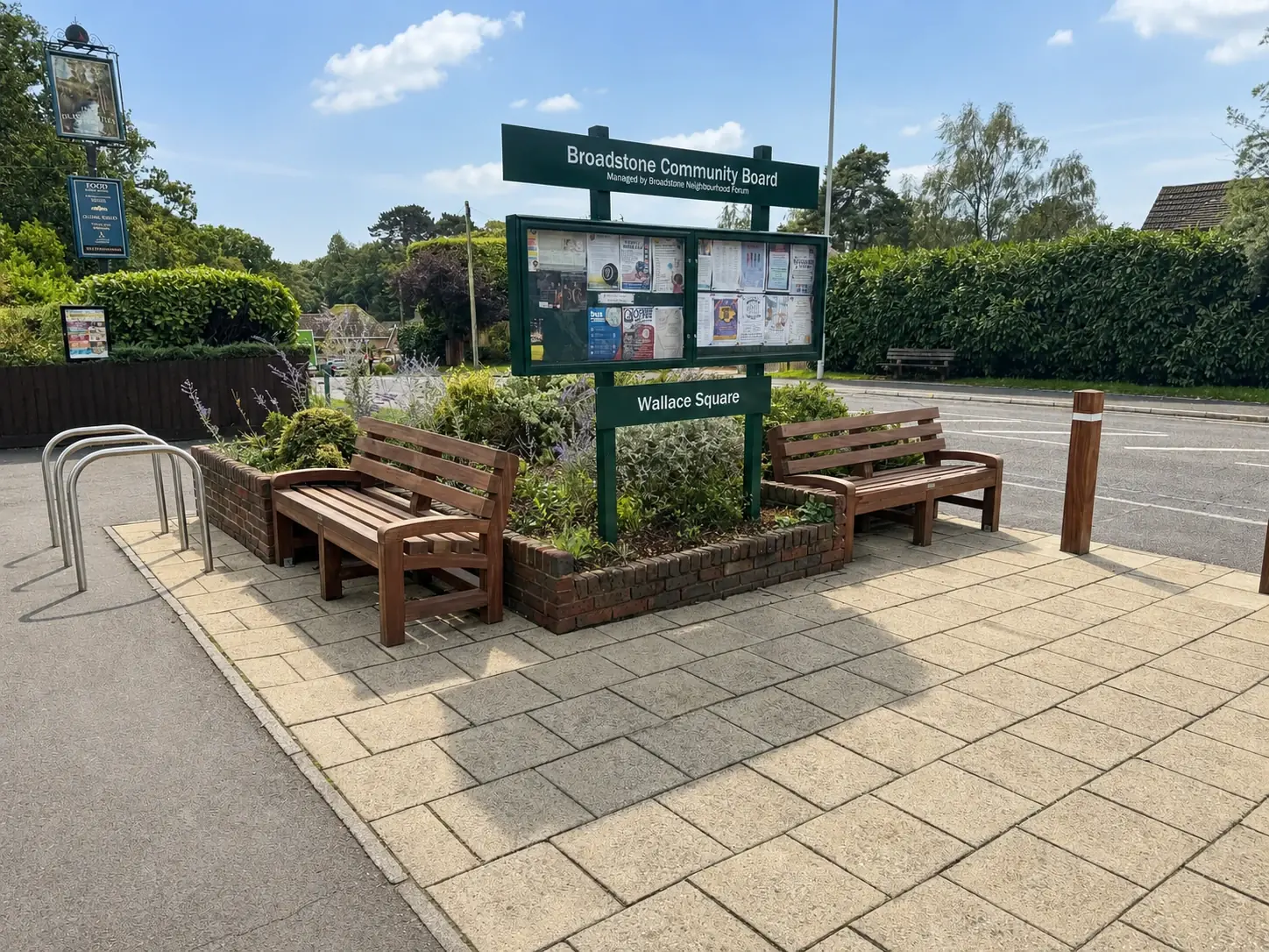 Broadstone Community Board at Wallace Square on a sunny day
