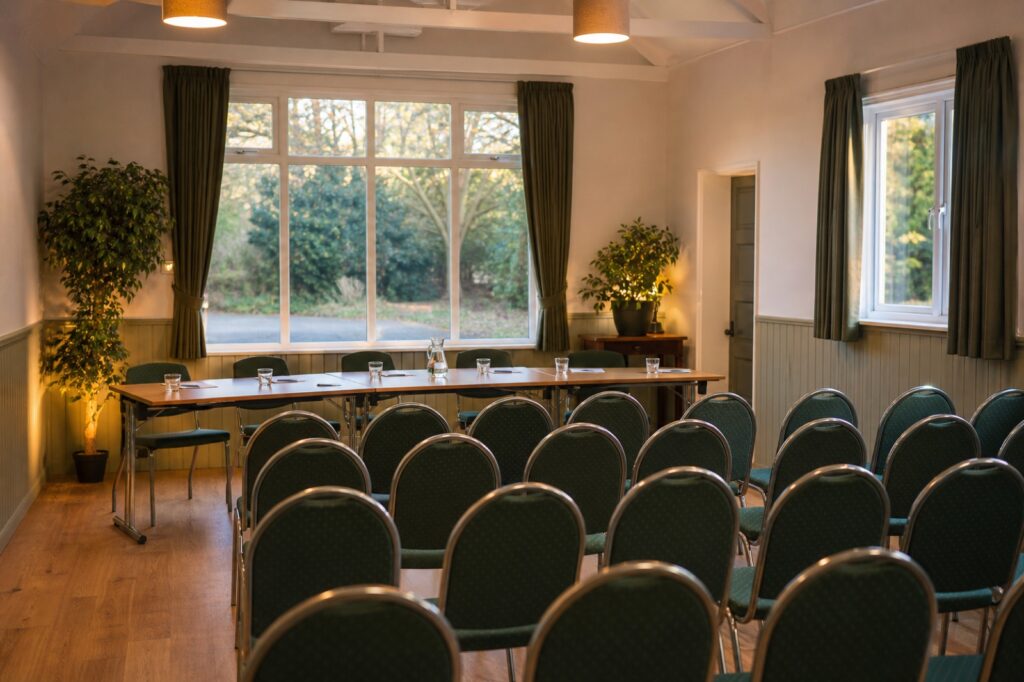 Chairs arranged for a public council meeting